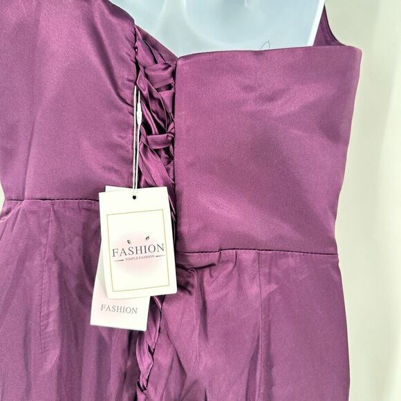 NWT Women's One Shoulder Tie Back Ruched Side Cocktail Maxi Dress Plum Size 14 - Picture 4 of 8